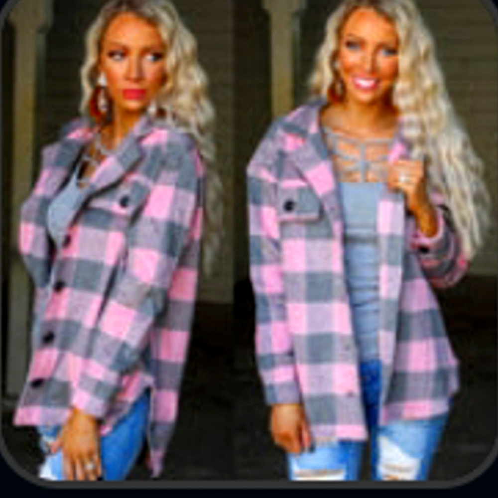 Pink gray shacket oversized size small
